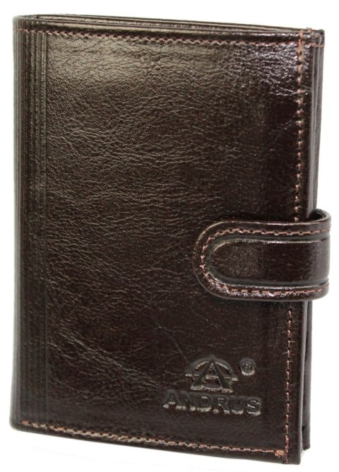 Portfel Męski ANDRUS (PL) Skóra Licowa Duży Pionowy Z Zapięciem Dwa Skrzydełka Poziomy Suwak RIFD 12,5 x 10 x 3  [cm]
