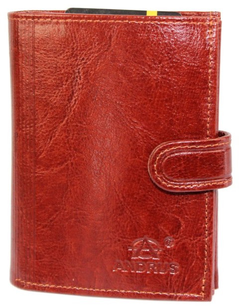 Portfel Męski ANDRUS (PL) Skóra Licowa Duży Pionowy Z Zapięciem Dwa Skrzydełka Poziomy Suwak RIFD 12,5 x 10 x 3  [cm]
