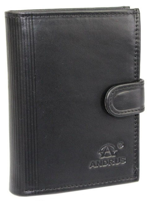 Portfel Męski ANDRUS (PL) Skóra Licowa Duży Pionowy Z Zapięciem Dwa Skrzydełka Poziomy Suwak RIFD 12,5 x 10 x 3  [cm]