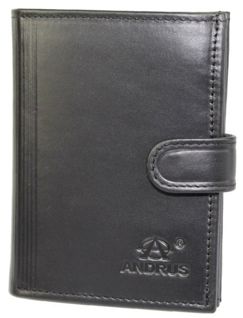 Portfel Męski ANDRUS (PL) Skóra Licowa Duży Pionowy Z Zapięciem Dwa Skrzydełka Poziomy Suwak RIFD 12,5 x 10 x 3  [cm]