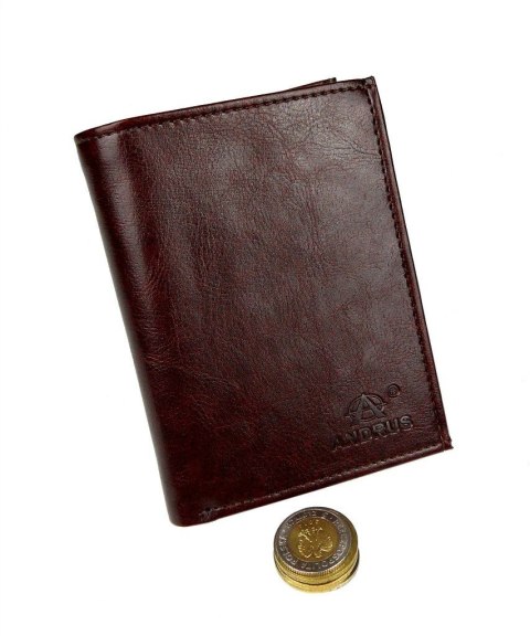 Portfel Męski ANDRUS (PL) Skóra Włoska Duży Pionowy Bez Zapięcia Jedno Skrzydełko 13 x 10 x 2,5 [cm]