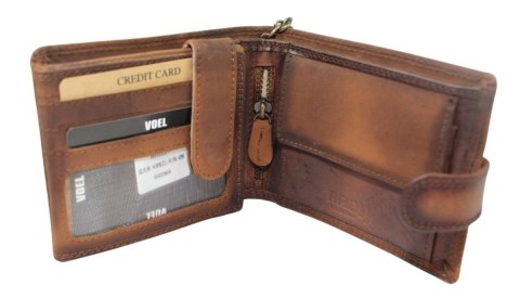 Portfel Męski Peterson Skóra Naturalna N992L Poziomy Z Zapinką Dwa Skrzydełka I Łańcuszek BRĄZOWY RFID 12 x 9,5 x 3 [cm] AUTO