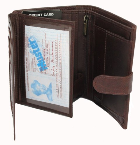 Portfel Męski Skórzany ANDREAS Skóra Licowa Duży Pionowy Z Zapięciem CZEKOLADOWY RIFD HK5601B ML 13,5 x 11 x 3 [cm Portfel Męski Skórzany ANDREAS Skóra Licowa Duży Pionowy Z Zapięciem CZEKOLADOWY RIFD HK5601B ML 13,5 x 11 x 3 [cm