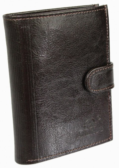 Portfel Męski Skórzany ANDRUS (PL) Skóra Licowa Duży Pionowy Z Zapięciem Dwa Skrzydełka Poziomy Suwak RFID 13 x 10 x 2,5 [cm]