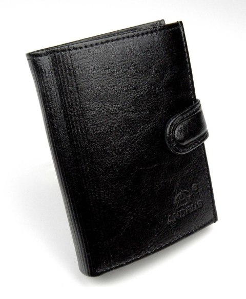 Portfel Męski Skórzany ANDRUS (PL) Skóra Licowa Duży Pionowy Z Zapięciem Dwa Skrzydełka Poziomy Suwak RFID 13 x 10 x 2,5 [cm]