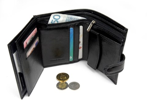 Portfel Męski Skórzany ANDRUS (PL) Skóra Licowa Duży Pionowy Z Zapięciem Dwa Skrzydełka Poziomy Suwak RFID 13 x 10 x 2,5 [cm]