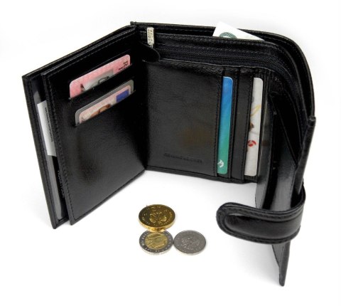 Portfel Męski Skórzany ANDRUS (PL) Skóra Licowa Duży Pionowy Z Zapięciem Dwa Skrzydełka Poziomy Suwak RFID 13 x 10 x 2,5 [cm]