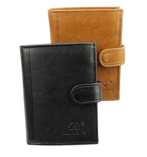 Portfel Męski Skórzany ANDRUS (PL) Skóra Licowa Duży Pionowy Z Zapięciem Dwa Skrzydełka Poziomy Suwak RFID 13 x 10 x 2,5 [cm]