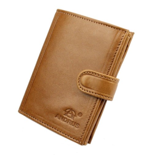 Portfel Męski Skórzany ANDRUS (PL) Skóra Licowa Duży Pionowy Z Zapięciem Dwa Skrzydełka Poziomy Suwak RFID 13 x 10 x 2,5 [cm]