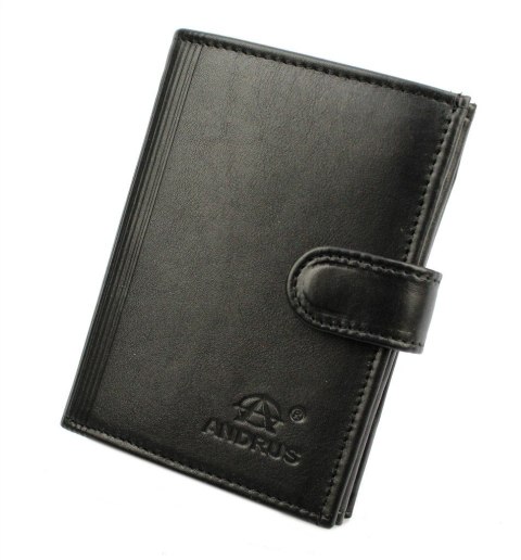 Portfel Męski Skórzany ANDRUS (PL) Skóra Licowa Duży Pionowy Z Zapięciem Dwa Skrzydełka Poziomy Suwak RFID 13 x 10 x 2,5 [cm]