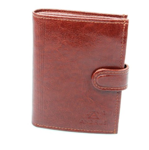 Portfel Męski Skórzany ANDRUS (PL) Skóra Licowa Duży Pionowy Z Zapięciem Dwa Skrzydełka Poziomy Suwak RFID 13 x 10 x 2,5 [cm]