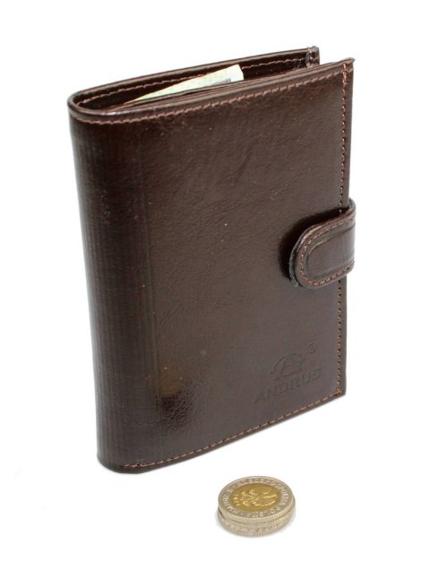 Portfel Męski Skórzany ANDRUS (PL) Skóra Licowa Duży Pionowy Z Zapięciem Dwa Skrzydełka Poziomy Suwak RFID 13 x 10 x 2,5 [cm]
