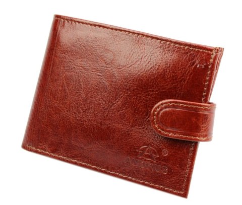 Portfel Męski Skórzany ANDRUS (PL) Skóra Licowa Duży Poziomy Z Zapięciem Jedno Skrzydełko Do Góry RFID 13 x 10 x 2,5 [cm]