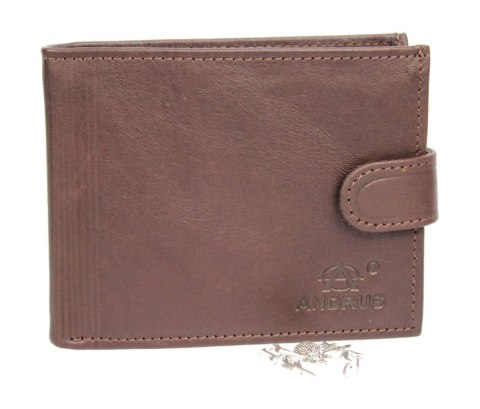 Portfel Męski Skórzany ANDRUS (PL) Skóra Licowa Duży Poziomy Z Zapięciem Jedno Skrzydełko Do Góry RFID 13 x 10 x 2,5 [cm]