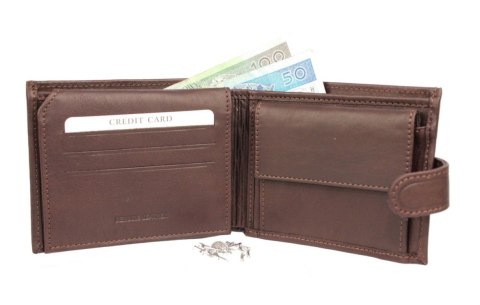 Portfel Męski Skórzany ANDRUS (PL) Skóra Licowa Duży Poziomy Z Zapięciem Jedno Skrzydełko Do Góry RFID 13 x 10 x 2,5 [cm]