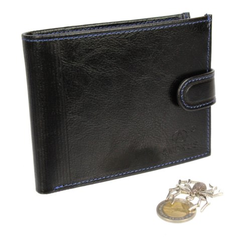 Portfel Męski Skórzany ANDRUS (PL) Skóra Licowa Duży Poziomy Z Zapięciem Jedno Skrzydełko Do Góry RFID 13 x 10 x 2,5 [cm]