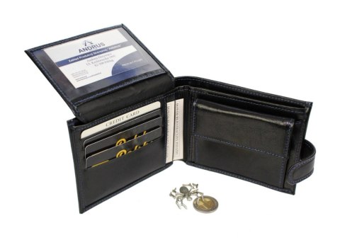 Portfel Męski Skórzany ANDRUS (PL) Skóra Licowa Duży Poziomy Z Zapięciem Jedno Skrzydełko Do Góry RFID 13 x 10 x 2,5 [cm]