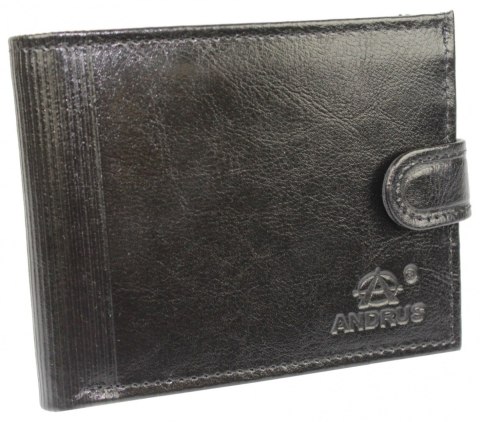 Portfel Męski Skórzany ANDRUS (PL) Skóra Licowa Duży Poziomy Z Zapięciem Jedno Skrzydełko Do Góry RFID 13 x 10 x 2,5 [cm]