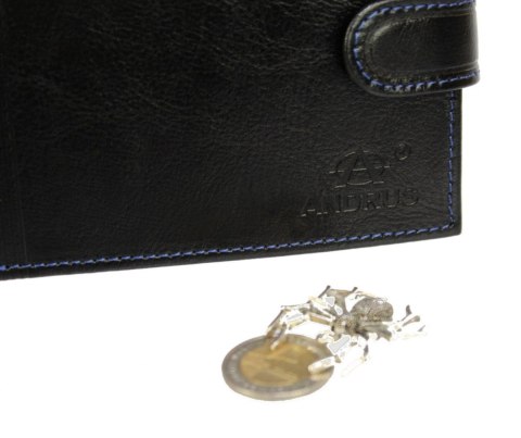 Portfel Męski Skórzany ANDRUS (PL) Skóra Licowa Duży Poziomy Z Zapięciem Jedno Skrzydełko Do Góry RIFD 13 x 10 x 2,5 [cm]