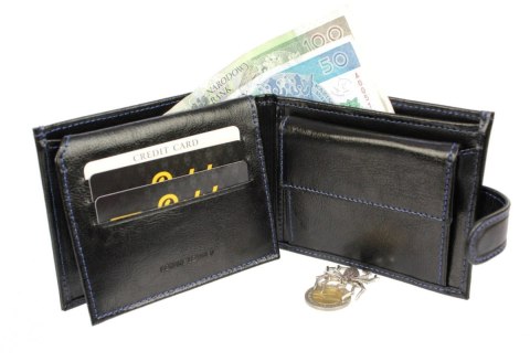 Portfel Męski Skórzany ANDRUS (PL) Skóra Licowa Duży Poziomy Z Zapięciem Jedno Skrzydełko Do Góry RIFD 13 x 10 x 2,5 [cm]