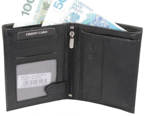 Portfel Męski Skórzany Cavaldi Skóra Licowa Duży Pionowy Bez Zapięcia N4 - RFID CZARNY Portfel Męski Skórzany Cavaldi Skóra Licowa Duży Pionowy Bez Zapięcia N4 - RFID CZARNY