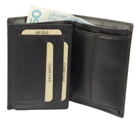 Portfel Męski Skórzany EL FORREST Skóra Bydlęca Duży Pionowy Bez Zapięcia Dwa Skrzydełka RFID CZARNY 896 301 13 x 10 x 3 [cm]