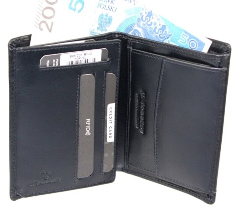Portfel Męski Skórzany EL FORREST Skóra Bydlęca Duży Pionowy Bez Zapięcia Dwa Skrzydełka RFID CZARNY 896 301 13 x 10 x 3 [cm]