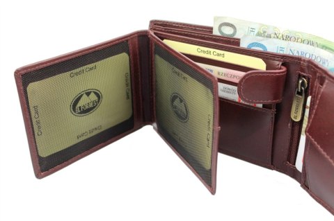 Portfel Męski Skórzany EL FORREST Skóra Licowa Poziomy Z Zapięciem CZEKOLADOWY 892 22 RIFD 12,5 x 9,5 x 3 [cm]