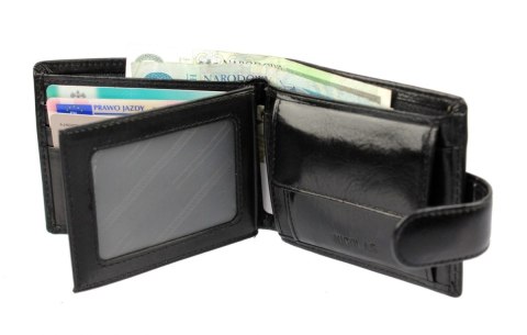 Portfel Męski Skórzany NICOLAS Skóra Licowa Poziomy Średni Z Zapięciem Jedno Skrzydełko Połysk 36002-057-01 10 x 12 x 2 [cm]