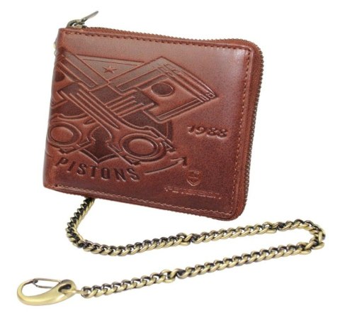 Portfel Męski Skórzany Peterson Skóra Naturalna Duży Piórnik Z Zapięciem Na Suwak N992C BRĄZOWY "PISTONS" 13 x 10 x 2 [cm]