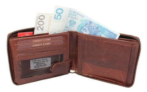 Portfel Męski Skórzany Peterson Skóra Naturalna Duży Piórnik Z Zapięciem Na Suwak N992C BRĄZOWY "PISTONS" 13 x 10 x 2 [cm]