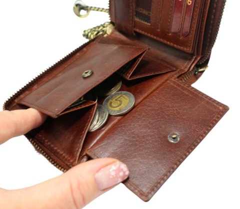 Portfel Męski Skórzany Peterson Skóra Naturalna Duży Piórnik Z Zapięciem Na Suwak N992C BRĄZOWY "PISTONS" 13 x 10 x 2 [cm]