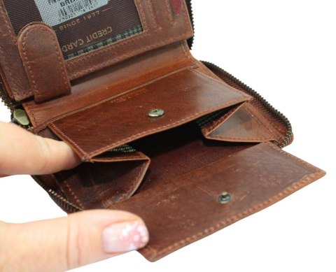 Portfel Męski Skórzany Peterson Skóra Naturalna Duży Piórnik Z Zapięciem Na Suwak N4C-06 "MOTORCYCLES" BRĄZOWY 13 x 10 x 2 [cm]