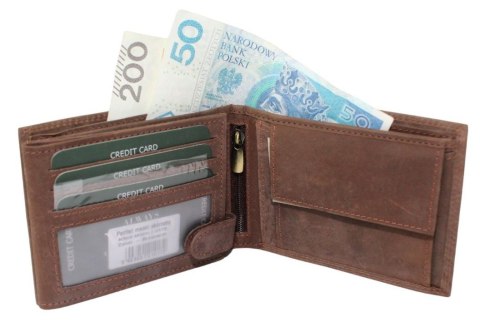 Portfel Męski Skórzany WILD Skóra Licowa Duży Poziomy Bez Zapięcia Brązowy Zamszowy N304-MWH 12,5 x 10 x 3 [cm]