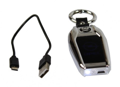 Praktyczna Zapalniczka Plazmowa USB Elegancka Z Kablem Mikro USB Latarka BRELOK Do Kluczyków Samochodowych OPEL SREBRNA