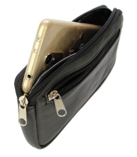 Skórzana Saszetka Na Pasek Z Suwakiem Polska Galanteria (PL) BRĄZOWA MAZANA 18,5 x 11 x 2 [cm]