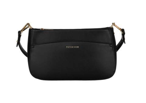 Stylowa Listonoszka Ze Skóry Włoskiej Ekologicznej Peterson PTN-TOR-ALE-16 CZARNA Ze Złotymi Elementami 26 x 15 x 7 [cm]