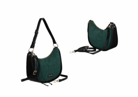 Stylowa Zamszowa Listonoszka Ze Skóry Włoskiej Ekologicznej David Jones CZARNO ZIELONA 6542 26 x 21 x 10 [cm]