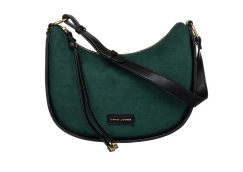 Stylowa Zamszowa Listonoszka Ze Skóry Włoskiej Ekologicznej David Jones CZARNO ZIELONA 6542 26 x 21 x 10 [cm]