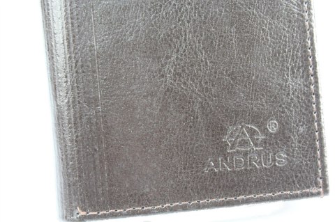 Portfel Męski Skórzany ANDRUS (PL) Skóra Licowa Duży Pionowy Bez Zapięcia Dwa Skrzydełka Duża Kieszeń Na Bilon 13 x 10 x 3  [cm]