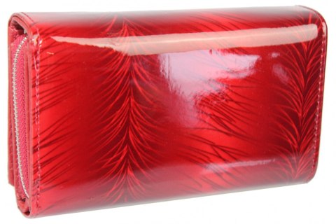 Portfel Damski Skórzany JENNIFER JONES Skóra Licowa Duży Z Suwakiem Czerwony Lakierowany Wzór 1 JJ5261-13 15,5 x 10 x 4 [cm]