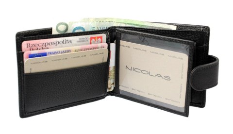 Portfel Męski Skórzany NICOLAS Skóra Licowa Poziomy Mały Z Zapięciem 32001-239-01 Portfel Męski Skórzany NICOLAS Skóra Licowa Poziomy Mały Z Zapięciem 32001-239-01