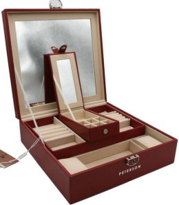 Elegancka i Stylowa Szkatułka Na Biżuterię PETERSON Pojemny Organizer PTN SZK-03 BORDOWY 25,5 x 25 x 8 [CM]