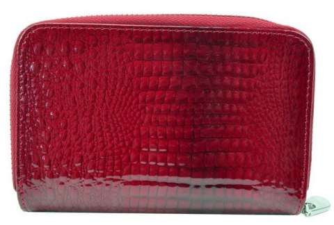 Portfel Damski Skóra Naturalna GREGORIO Średni Z Suwakiem Piórnik Lakierowany GF-115 CZERWONY RFID 12,5 x 8,5 x 3 [cm]