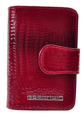 Portfel Damski Skóra Naturalna GREGORIO Średni Z Suwakiem Piórnik Lakierowany GF-115 CZERWONY RFID 12,5 x 8,5 x 3 [cm]