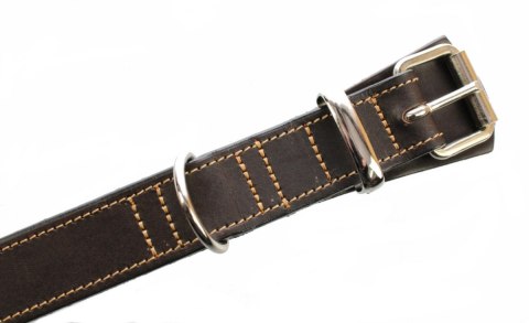 Solidna Obroża Dla Psa Czekoladowa z Beżową Nitką Skóra Naturalna 20 mm 22-30 [cm] WIREX (PL)