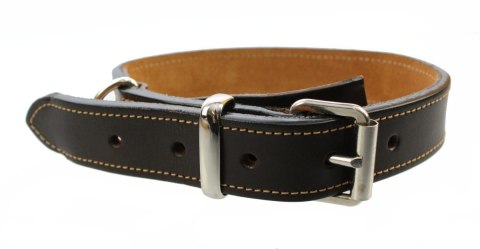 Solidna Obroża Dla Psa Czekoladowa z Beżową Nitką Skóra Naturalna 35 mm 54-66 [cm] WIREX (PL)