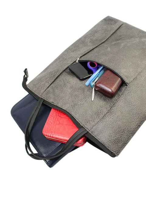 Torebka Na Zakupy Antoszczyk (PL) MARTA Ze Skóry Naturalnej Model Duży 41 x 38 x 8 [cm] CIEMNY BRĄZ Tekstura