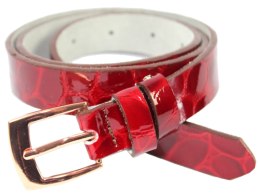 Pasek Damski Skórzany Arucce (PL) Skóra Licowa EXTRA 25 mm Lakierowany ,,SKÓRA WĘŻA ,, CIEMNY CZERWONY Miedziana Klamra