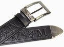 Pasek Skórzany PAS-MAX (PL) Tłoczony "MAGNUM" Z Metalową Końcówką Skóra Licowa EXTRA 40 mm CZARNY Imitacja Szycia Cienką Nitką